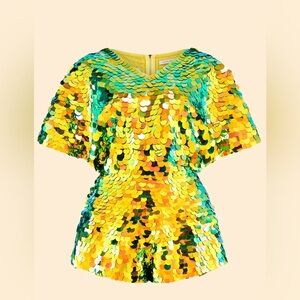 Rosa Bloom MELLA SEQUIN CAPE PLAYSUIT - CITRUS
